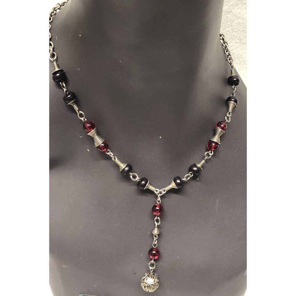 Gothic Black And Red Necklace Ornate Dangling Drop Charm Adjustable Length